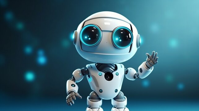 Positive cute robot pointing at a space Copy space  AI generated illustration