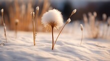 White Cottongrass Flower In The Snow  AI Generated Illustration
