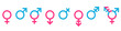 Gender icon set pink and blue color. The sign of a woman, a man, a non-binary gender identity, androgynous and intersex, transgender. Logo of partners, love and family