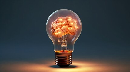 A light bulb with a brain inside representing the co  AI generated illustration