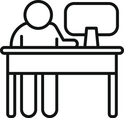 Poster - Man at smart desk work icon outline vector. Office work. Business fun
