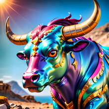 Bull With Horns, Shiny Metallic Body