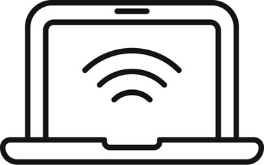 Poster - Wifi laptop point icon outline vector. Smart office work. Fun workplace