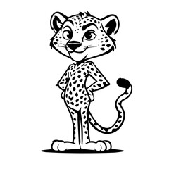 Wall Mural - cartoon cheetah black and white drawing , flat vector design style