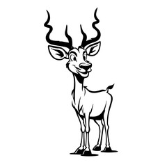 Canvas Print - deer silhouette black and white drawing , flat vector design style