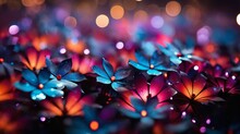 Abstract Holiday Background, Multicolored, With Sparkles, Flowers And Lights