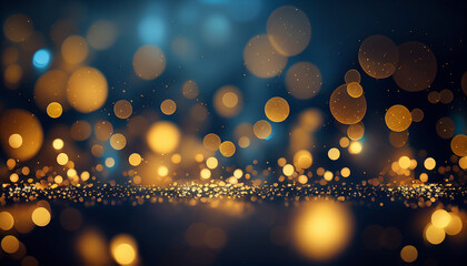 Wall Mural - Christmas background in blue and gold with bokeh lights