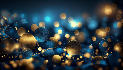 Wall Mural - Christmas background in blue and gold with bokeh lights