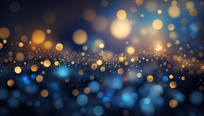 Wall Mural - Christmas background in blue and gold with bokeh lights