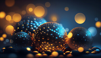 Wall Mural - Christmas background in blue and gold with bokeh lights