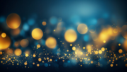 Wall Mural - Christmas background in blue and gold with bokeh lights