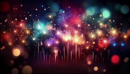 Wall Mural - jolly winter bokeh background including vibrant fireworks