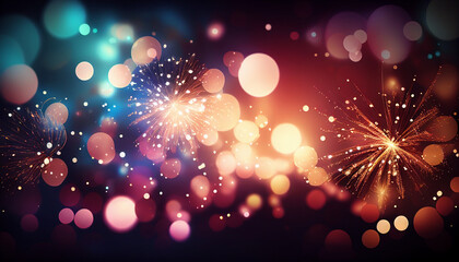 Wall Mural - jolly winter bokeh background including vibrant fireworks