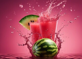 watermelon juice, with splash, drops and explosion

