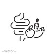 dietary food icon, dietary fibre, good digestion, intestines with vegetable, thin line symbol on white background - editable stroke vector illustration