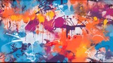Fototapeta Fototapety dla młodzieży do pokoju - A vibrant, seamless pattern of colorful graffiti art layered on a weathered concrete wall, showcasing urban street art.