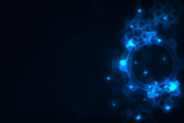 Poster - Vector gear engineering technology with hexagones geometric. Hi- tech blue bacground.