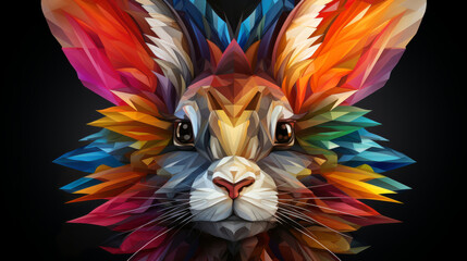 Wall Mural - Multicolor geometric illustration of a rabbit. Colourful poly graphic on black background.