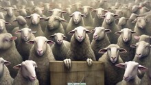 A Flock Of Sheep At A Meeting