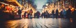 Defocused christmas market - Wet paving stones of a street after it rained at night, with bokeh lights