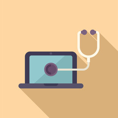 Poster - laptop service stethoscope icon flat vector. button tool. computer digital gadget
