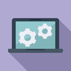 Poster - update laptop soft icon flat vector. pc fix. repair screen