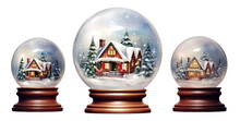 Watercolor Winter Snowfall Village Decoration In The Christmas Globe House Isolated On A White Or Transparent Background