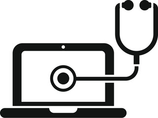 Poster - laptop service stethoscope icon simple vector. button tool. computer digital gadget