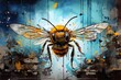 Watercolor bee, painting bee. Generative AI.