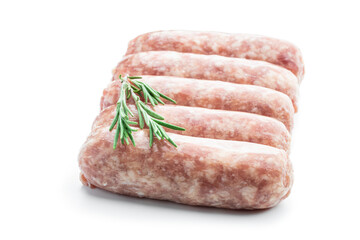 Wall Mural - Raw pork sausages isolated on white background