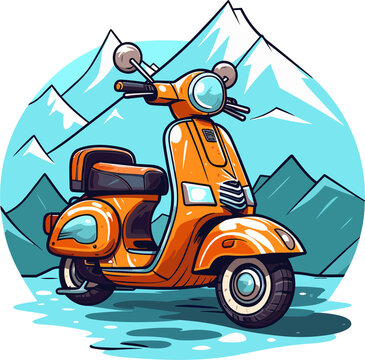 Scooter in Font of Mountain 