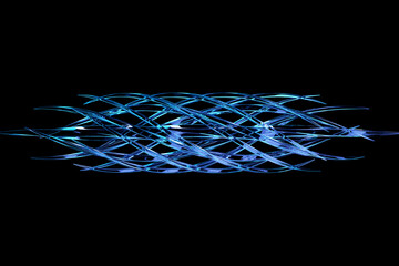 Fototapete - Abstract dynamic droplet shape with blue   smooth objects, sides d. 3D illustration and rendering. Elegant line background.