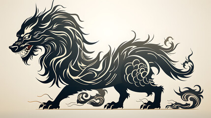 Wall Mural - Black and white Dragon in Chinese art style silhouette - Generated by AI