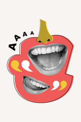 Poster - Abstract creative artwork template collage of funny mouths screaming aaa isolated painting background