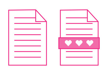 Poster - Pink paper document icons with hearts. Vector illustration
