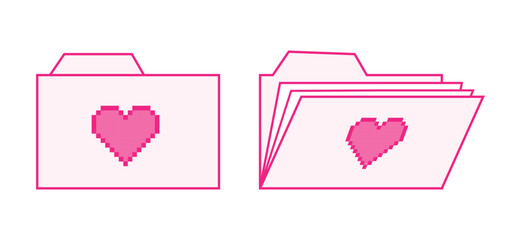 Poster - Pink document folder icons with hearts. Vector illustration