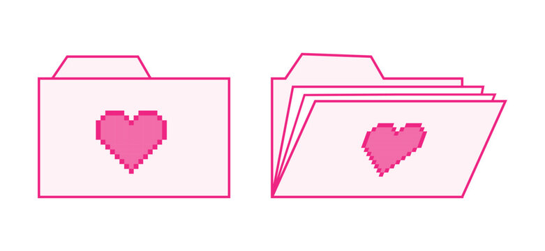 Pink document folder icons with hearts. Vector illustration