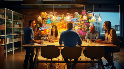 Wall Mural - creative marketing team brainstrming in a modern office about growth strategies