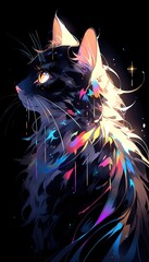 magical iridescent colored cat, illustration