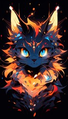  magical iridescent orange cat, illustration