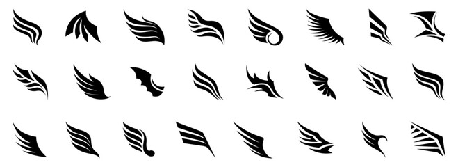 Poster - Wing logotype for tattoo. Bird, angel wings icons. Set of black wings icons. Collection badges of wings. Abstract tattoo template