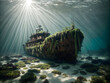 A sunken ship under the ocean
