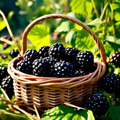 Canvas Print - basket with blackberries in the forest