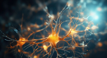Poster - Close up shot of glowing neuron