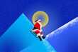 © deagreez - Artwork magazine collage picture of funky carefree santa claus having fun riding sledges isolated blue color background