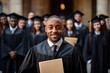 Portrait of happy african male graduate at graduation.