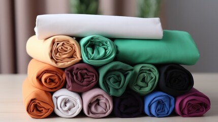Poster - A Stack of Ironed and Folded Shirts on wooden table.