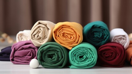 Poster - A Stack of Ironed and Folded Shirts on wooden table.