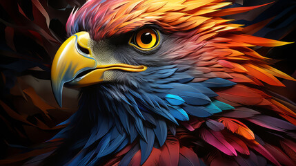 Colourful geometric illustration of a eagle. Poly graphic on black background.