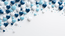 White And Blue Hearts Isolated On White Background. Confetti Concept Valentines Day Background